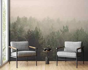 Foggy Forest Mural | Landscape Wallpaper | Watercolor Tree Decal | Peel & Stick - Picture 1 of 9
