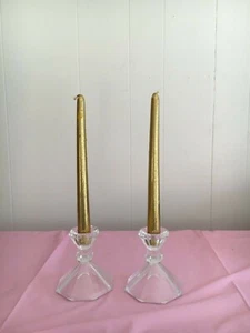 Crystal Clear Four Inch Lead Crystal Taper Candle Holders   - Picture 1 of 3