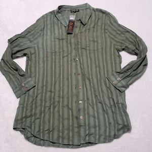 LA CLASS Button Up Shirt Top Long Sleeves Sz Medium M Pockets Stripe Green NWT - Picture 1 of 7