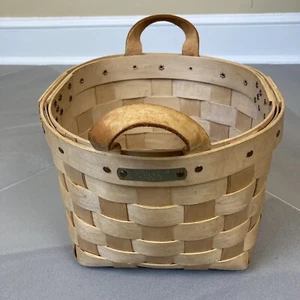 Vintage Mountain Trails Baskets Hand Crafted in US Weaved Basket Leather Hand - Picture 1 of 12