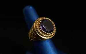 Bishop Ring Art Deco Unisex Ring Wedding Simulated Amethyst 14k Yellow Gold Over