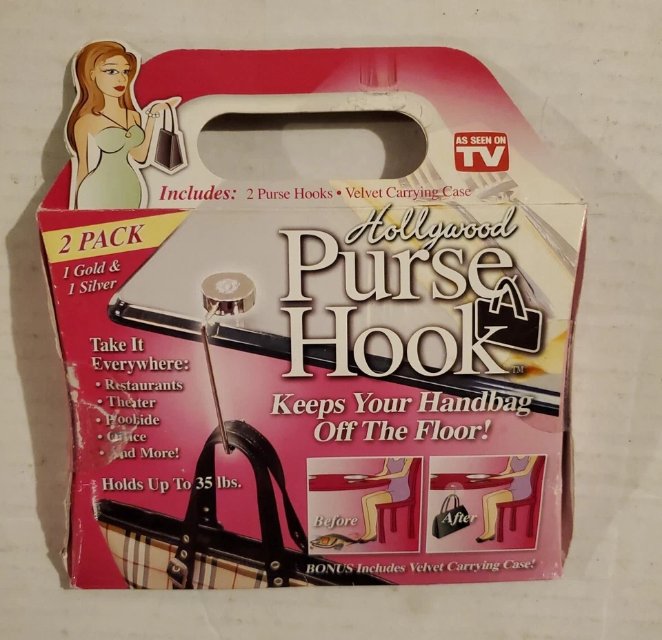Hollywood сумочки крюк 2 упаковки с бархатный чехол для переноски, как видели по телевизору, никогда не использовался - Изображение 1 из 3