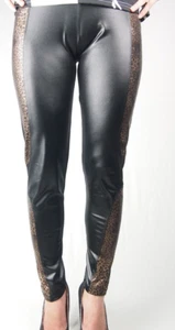 Sexy schwarze Damen-Leggings Kunstleder/PU Größe 8-10 Metallic Animal-Print Seiten - Bild 1 von 1