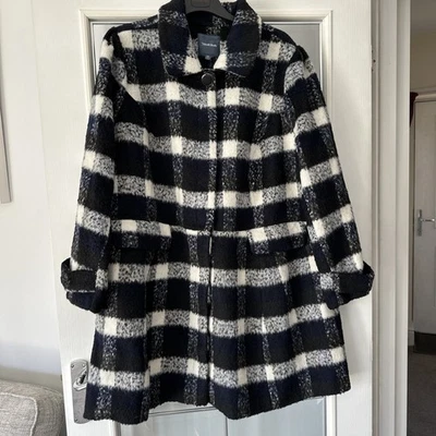 Coat Womens ModCloth From USA 3XL Wool Mix Knee Length Black White Blue Check  - Image 1 of 4