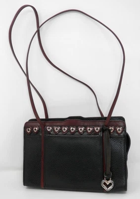 Cartera BRIGHTON Vintage Corazones • Cuero Negro 10x7 Organizador Cartera Bolso de Mano Foto 1 de 4