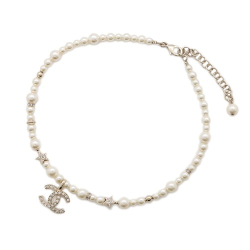 Collana CHANEL CC Logo Stella Placcata Oro Strass Perla Finta ABB256