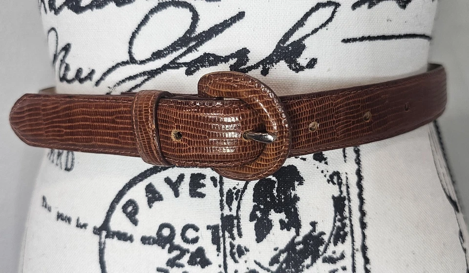 Cinturón De Colección Calvin Klein Cuero Lagarto Mujer Talla S Marrón Hipster Texturizado EE. UU. Foto 1 de 4