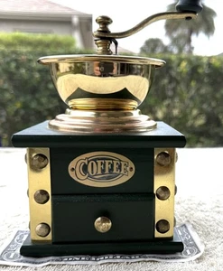 GREEN & GOLD HAND CRANK COFFEE MILL - AS PICTURED - Picture 1 of 9