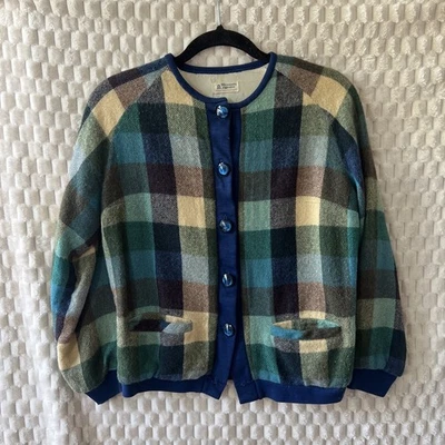 Cárdigan suéter vintage de lana Minnesota para mujer pequeño con botones patrón a cuadros Foto 1 de 4