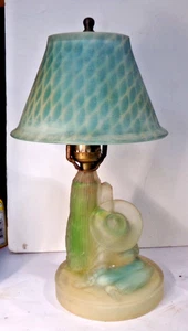 Vintage Mexican SIESTA CACTUS LAMP Blue Green Frosted Glass + Glass Shade 12.5" - Picture 1 of 14
