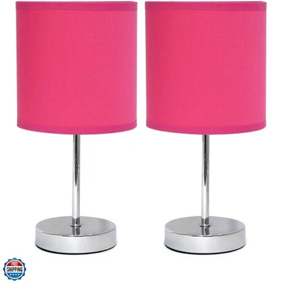 Mini abajur de mesa básico cromado LT2007-HPK com abajur de tecido, rosa quente - Imagem 1 de 4