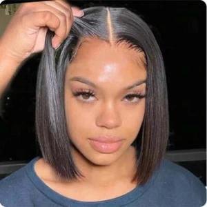 Glueless Straight Bob Wig - 100% Human Hair Pre-Cut Lace 10-16 - Picture 1 of 15