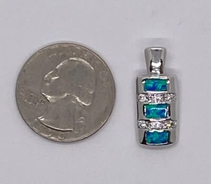 Opal 925 Sterling Silver 3 Synthetic Opal Pendant with 6 Faux Diamond Accents - Picture 1 of 3