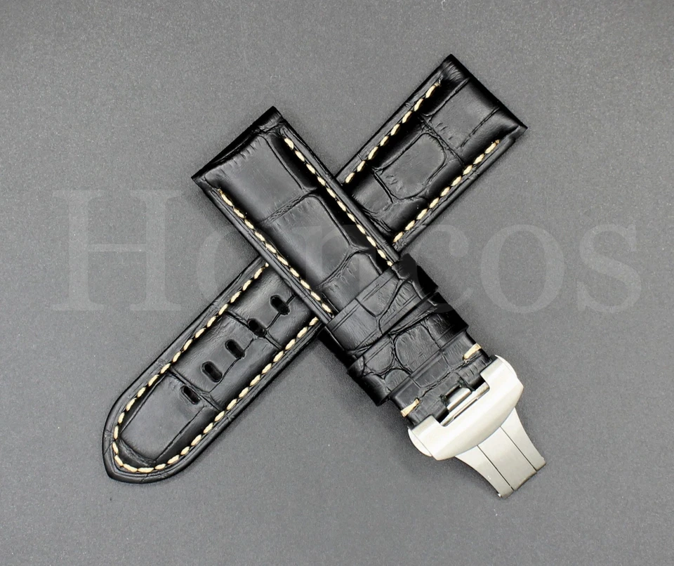 Correa de reloj de cocodrilo de cuero de 24 mm de despliegue apta para Panerai Luminor Foto 1 de 4