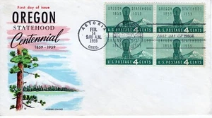 US 1958 4 cents SC #1124 Oregon Statehood Fluegel FDC Block of 4 ST3477 - Picture 1 of 4