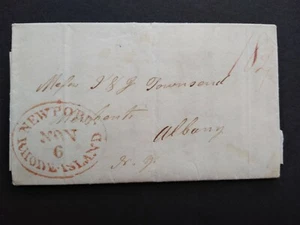 Rhode Island: Newport 1827 cubierta sin estampillas, óvalo rojo grande, tasa de 18-3/4c - Imagen 1 de 3