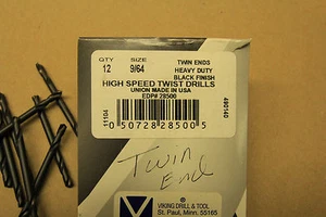 Paquete de brocas de taladro de alta resistencia de doble extremo 9/64 pulgadas de 12 brocas 9/64" hechas en EE. UU. - Imagen 1 de 3