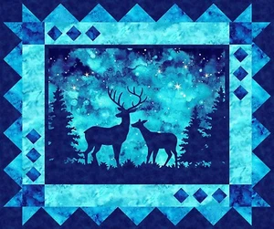 36" Fabric Panel - Northcott Imagine Deer Buck Blue Digital Wallhanging - Picture 1 of 1