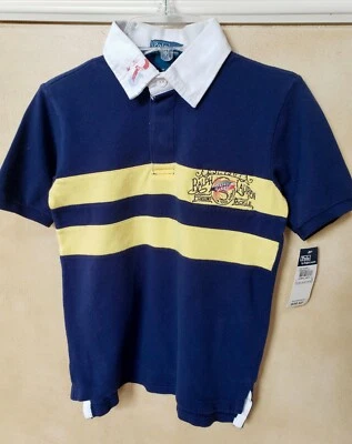 $39 NWT Polo Ralph Lauren boy T-shirt 6 mesh cotton navy blue yellow - Image 1 of 3