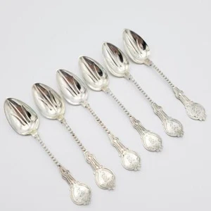 Set 6 Antique Coin Silver Twist Stem Teaspoons Bright Cut Monogram B - Picture 1 of 8