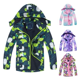 Kids Girls Boys Rain Jacket Full Zip Hooded Lightweight Waterproof Coats Casual - Picture 1 of 22