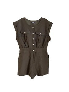 Express Green Short Sleeve Military Style Romper NWT Womens Size 12 - Picture 1 of 5