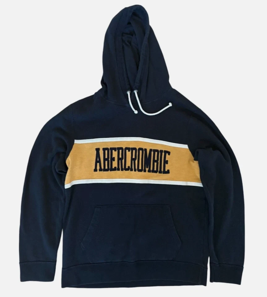 Sudadera con Capucha Abercrombie & Fitch Para Hombre Mediana Azul Marino Amarillo Manga Larga Vellón Foto 1 de 4