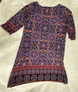 Wisp Women's 20W Dress Boho Mandalas Stretchy Black Orange Festival Purple - Picture 1 of 12