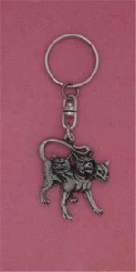 ENGLISH PEWTER - CERBERUS - KEYRING KEYCHAIN FANTASY 3 HEADED DOG - Picture 1 of 1