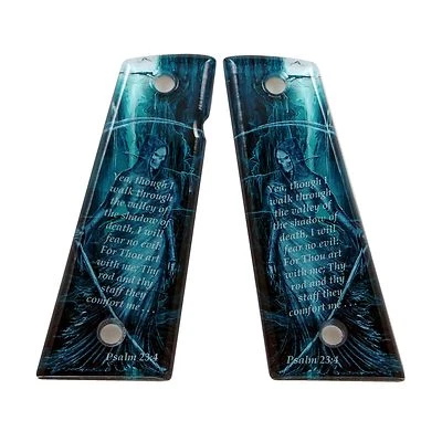 COLT, KIMBER, SPRINGFIELD Custom 1911 Magwell ambi & non-ambi fit SPD Acrylic Grips Psalms 23:4