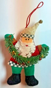 Vintage 1990s Green-Red-White Santa Cloth Christmas Holiday Ornament 7 in VG! - Picture 1 of 3