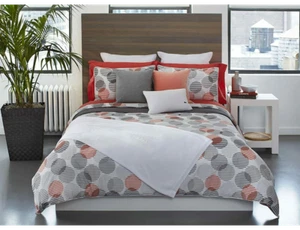 NWT $250 Lacoste Odaiba Twin (68"x88") Duvet set 100% Cotton White/Coral/Gray - Picture 1 of 6