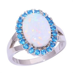 GORGEOUS WHITE FIRE OPAL/SAPPHIRE RING UK Size "R" US 9 - Picture 1 of 7