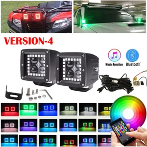 2x 3" inch RGB Halo Chasing 4D Led Work Light Bar Spot Pods Bluetooth Wiring Kit - Picture 1 of 12
