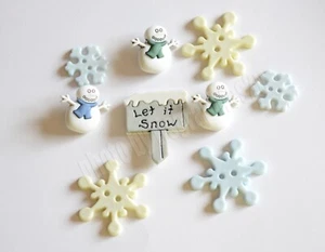 Let It Snow Holiday Buttons by Buttons Galore / Snowman & Snowflakes - Picture 1 of 2
