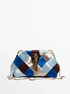 Massimo Dutti Satin Colorblock Evening Bag Crossbody Chain Italy MSRP $229 - Picture 1 of 16
