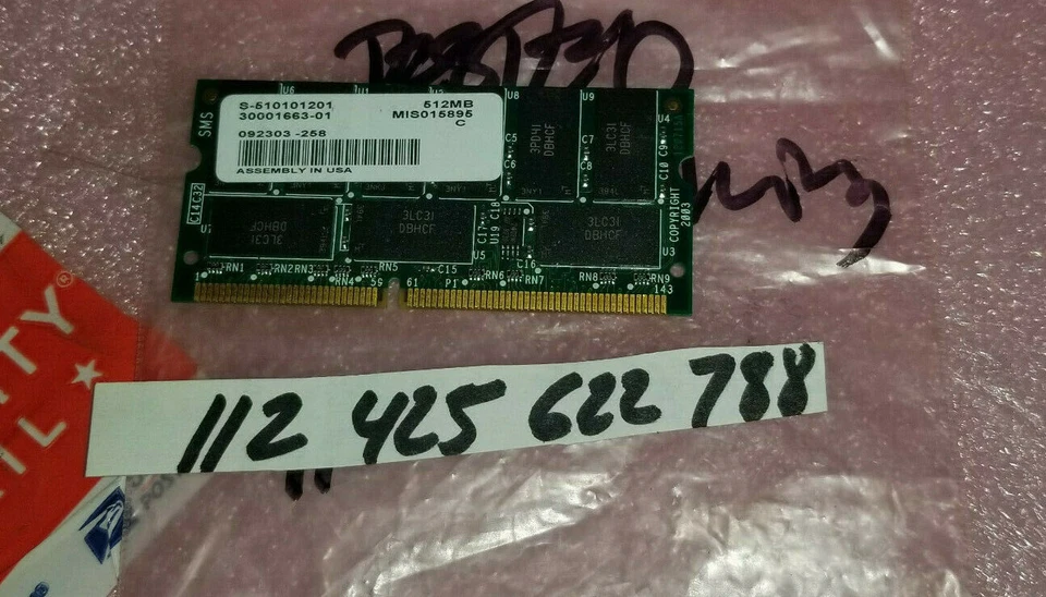 30001663-01  512MB SDRAM  PC133 144PIN SODIMM 32X8  18CHIPS  ECC  - Image 1 of 1