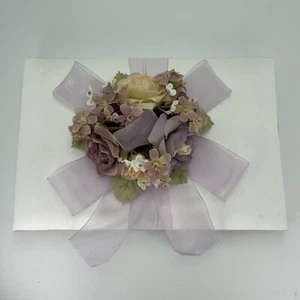 Beverly Clark Collection Wedding Guest Book White Satin Lavender Flowers and Bow - Picture 1 of 12