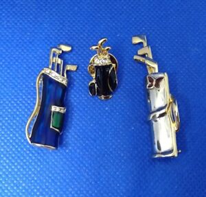Group Of 2 Enamel Golf Bag & Clubs Brooches Plus 1 Golf Bag Pin