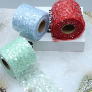 8cm 10 Yards Bling Sequin Embroidery Mesh Gauze Ribbon Tulle Trim DIY Bow Decor - Picture 1 of 23