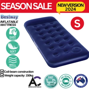 Single Inflatable Blow Up Air Mattress Bed with Rapid Inflate Built-in Foot Pump - Picture 1 of 9