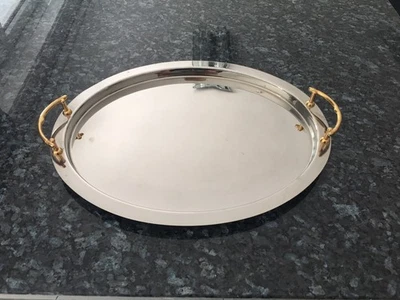 Formano Serviertablett. oval, Edelstahl mit vergoldeten Griffen,  43 x 33 cm - Bild 1 von 2