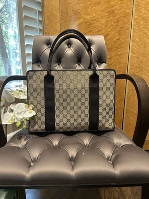 Gucci Vintage Briefcase/Tote/Purse GG Supreme Logo/Brown Leather Inside  - Image 1 of 4