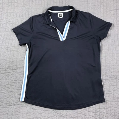 Camisa Polo FootJoy Para Mujer Grande Azul Marino Golf Elastizada Cuello en V Cinta Rayas Foto 1 de 4