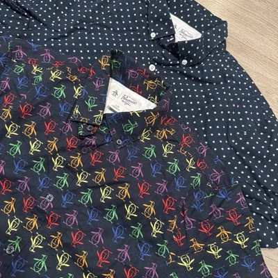 Lot Of 2 Penguin Short Sleeve Button Up Shirt Men's Large Cool Logo Print - Image 1 of 4