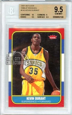 Tarjeta de novato Kevin Durant 2007-08 Fleer 1986-87 #86R-143 BGS 9,5 Foto 1 de 2