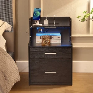 Set of 2 Nightstand Bedside Table 2 Drawers with Charging Station and USB Ports - Picture 1 of 8