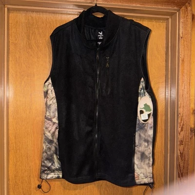 Mossy Oak Vest Mens XL Breakup Camo Black Outdoor Hunting Full Zip Fleece Vest - Image 1 of 4