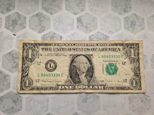 1988 Trinary One Dollar Bill Fancy Repeater Triple 3s L00403330E - Picture 1 of 2