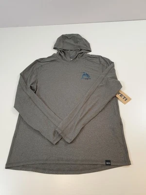 YETI Shirt Mens Medium Heather Charcoal Tarpon Cowboy LS Hooded Pullover Fishing - Image 1 of 4